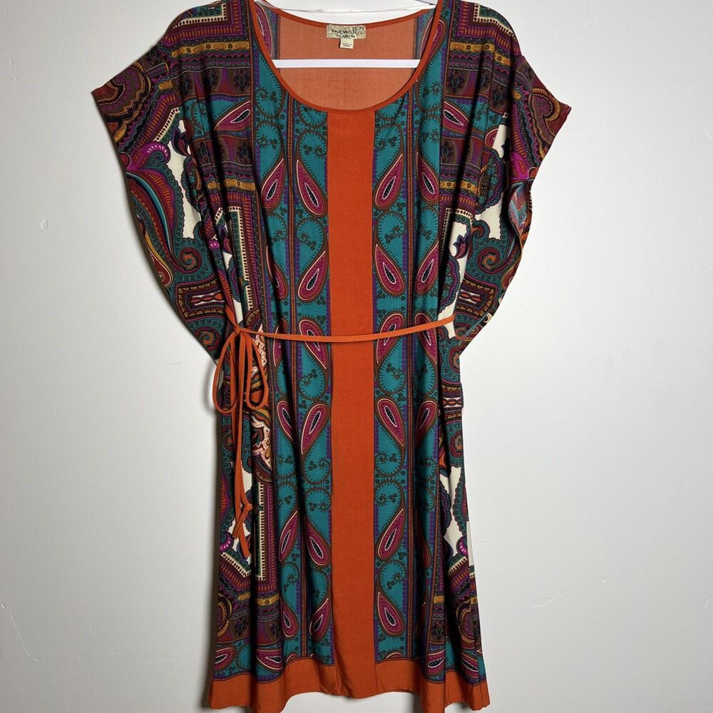 One World Multicolor Floral Paisley Print Midi Dress size PL Boho McBling